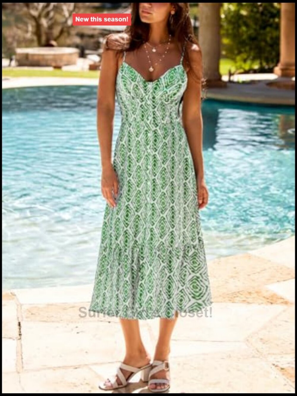 CUPSHE Women's Geometric Printed Sweetheart Neck Smocked Midi Dress A-Line - Picture 5 of 5